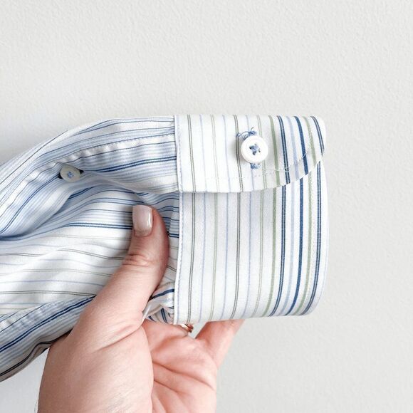 Tommy Hilfiger Men 80s 2 Ply Fabric Button Down Long Sleeve Stripes Blue White M - Picture 3 of 8